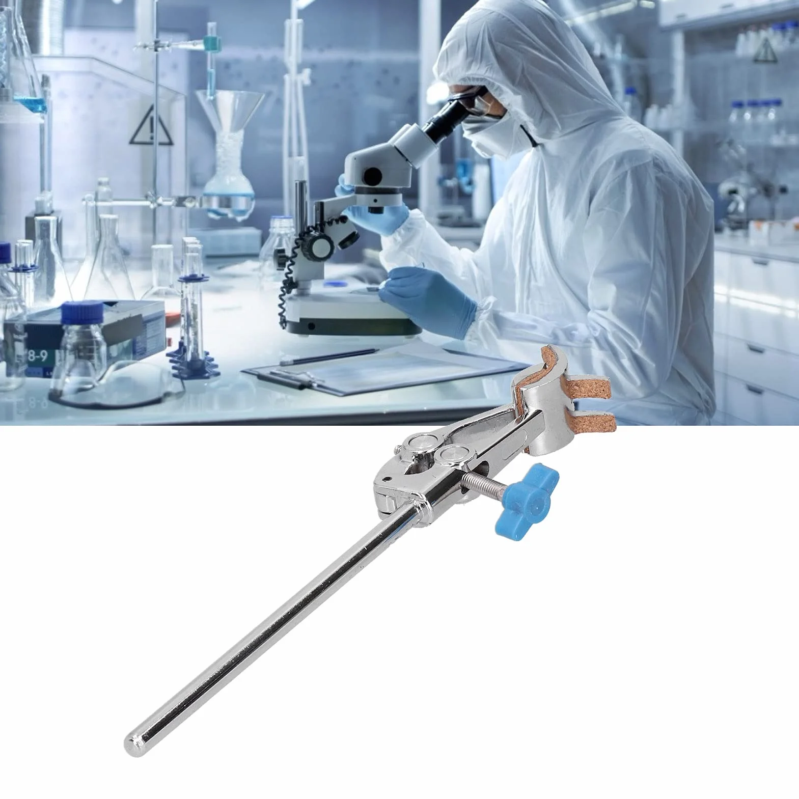 Laborklemme 4-Zinken Kolbenbecherhalter mit Korkauskleidung für Schutz, 250mm Länge