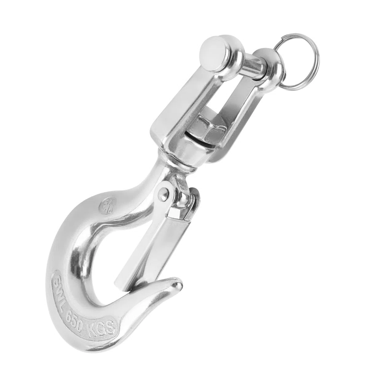 Kran Kettenhaken Lasthaken,Edelstahl34 Drehbarer Hebehaken aus Stahl 65 Kg/1 Kg Drehbarer Hebehaken aus mit Riegel-Rigging-Zubehör für Seilwinde Kran Forstketten(65kg)