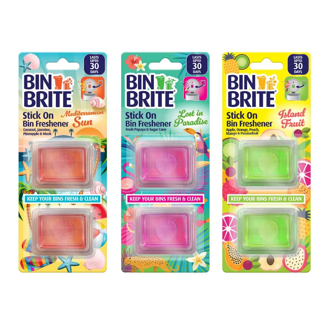 Bin Brite Lufterfrischer, 3 verschiedene Düfte: mediterrane Sonne, Lost in Paradise, Island Fruit - Mülleimergeruchsbeseitiger Great British Home
