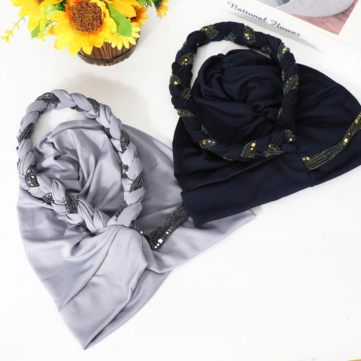 XEPST 2 Stück Chemo Turban für Damen, Kopfbedeckung Beanie Mütze Sonnenschutz Kopf Damen Krebs Patienten Haarausfall Schlafhaube für Frauen