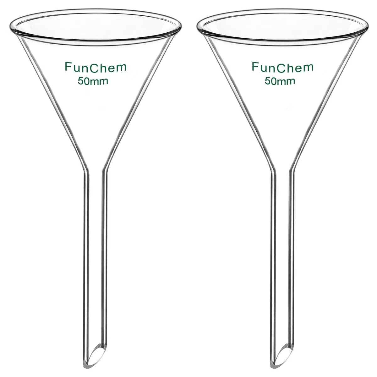 FunChem 2er-Pack Glas-Trichter mit kurzem Stiel, Filtertrichter aus Borosilikatglas für das Labor, 50 mm Durchmesser und Stiellänge