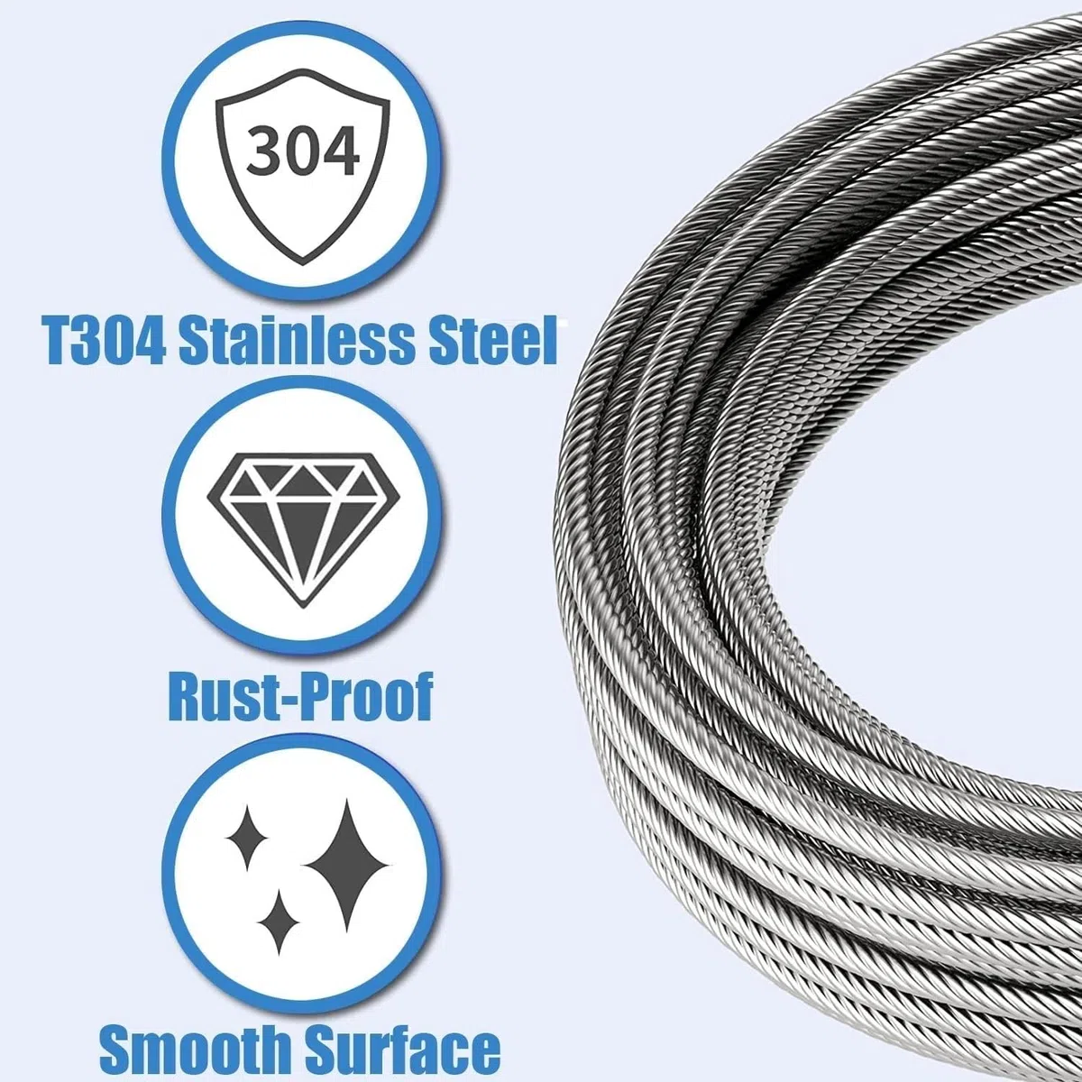 Edelstahldraht, Gartendraht, Edelstahl 7x19 Drahtseil Flugzeugkabel 6mm Silber (1-100M)(55M/180Ft)