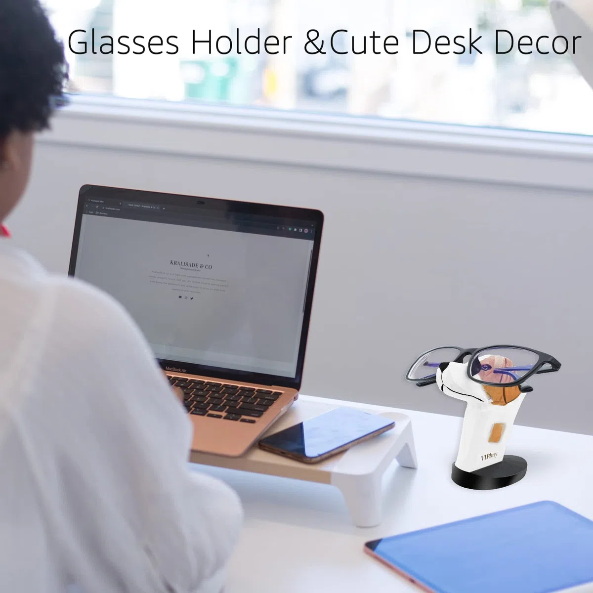Handgeschnitzte Brillenbrille aus Holz, Sonnenbrillenhalter in Tierform, für Zuhause, Büro, Schreibtisch, Dekoration, Geschenk (Hund)