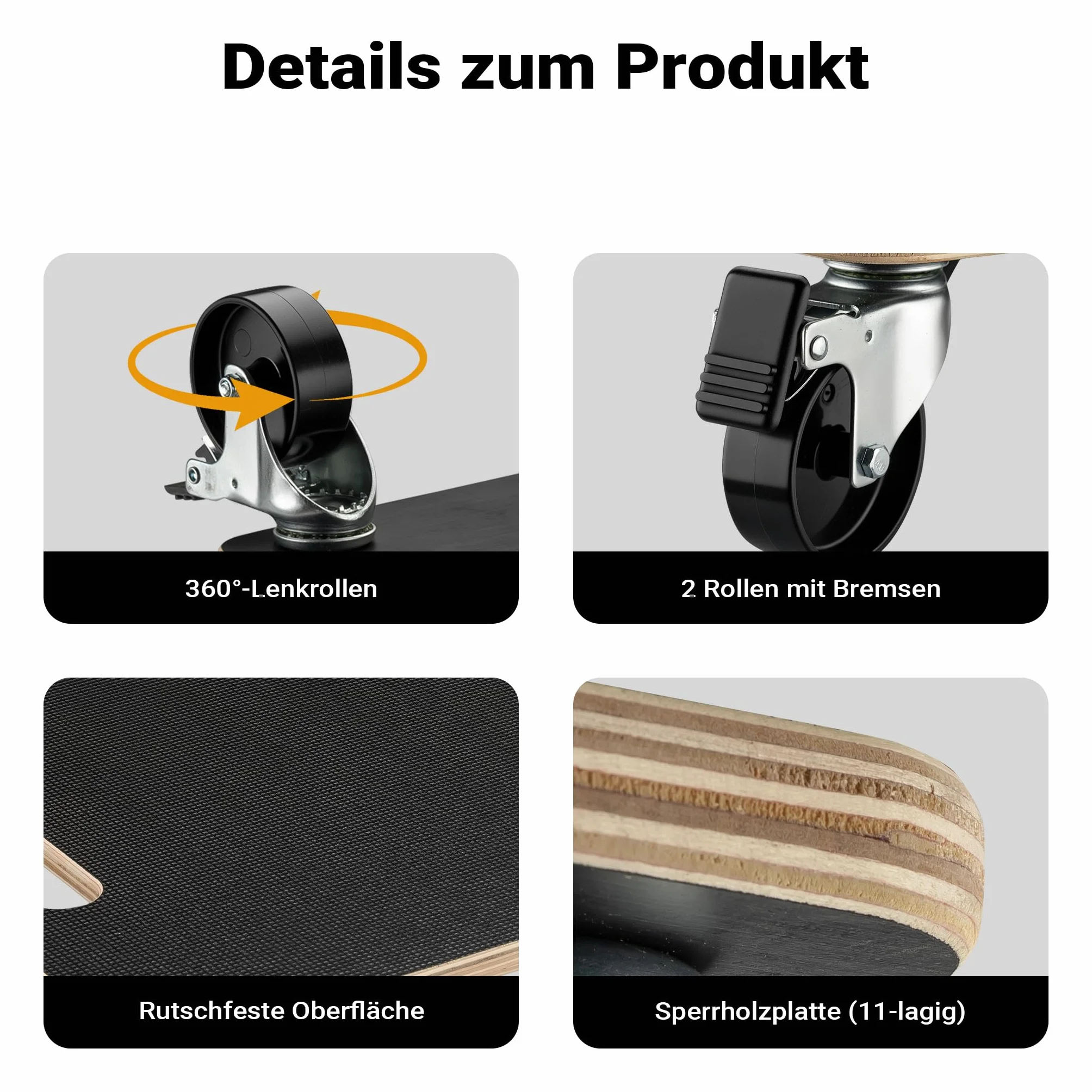 Wiltec 2X Transportroller 380 x 380 x 119 mm mit 250 kg Traglast je Möbelroller, Rollbrett aus Holz mit 4 Lenkrollen