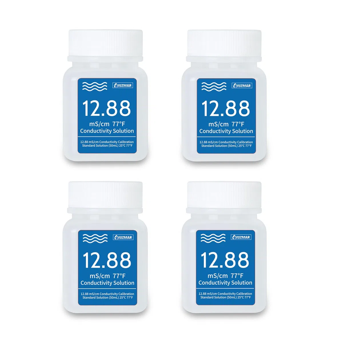 UIUZMAR 12.88 mS/cm Kalibrierlösung, Leitfähigkeit Standard Pufferlösung für EC Messgerät Hydroponik und TDS Messgerät, 4 Flaschen à 50 ml