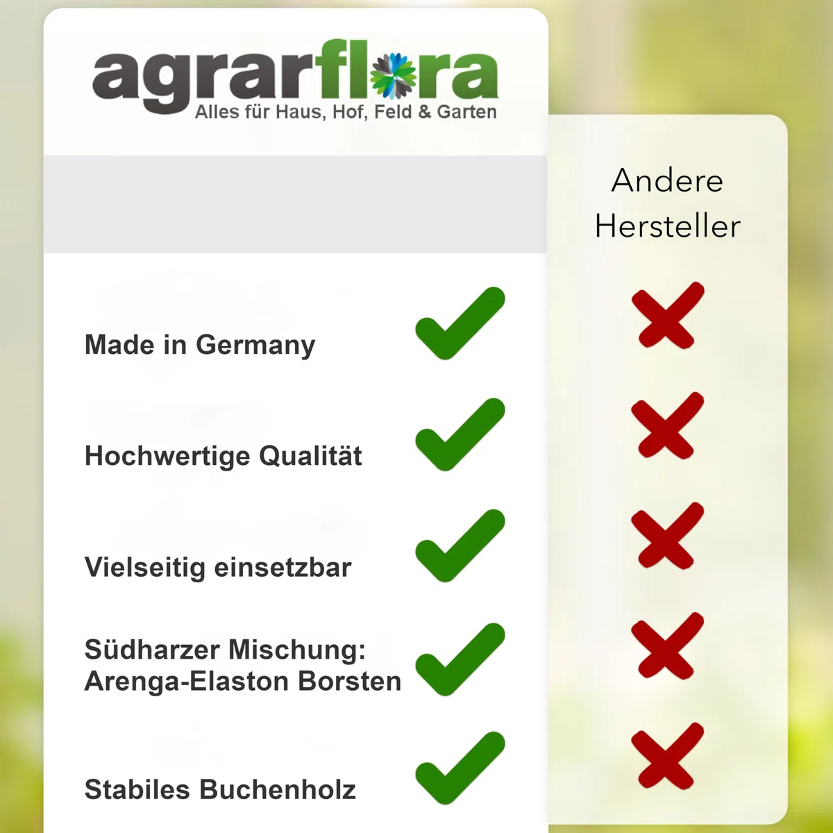 Südharzer Bauernbesen 40cm - Saalbesen Arenga Elaston - Gartenbesen aus Buchenholz - Haushaltsbesen mit harten und weichen Borsten - Universalbesen für feinen und groben Schmutz