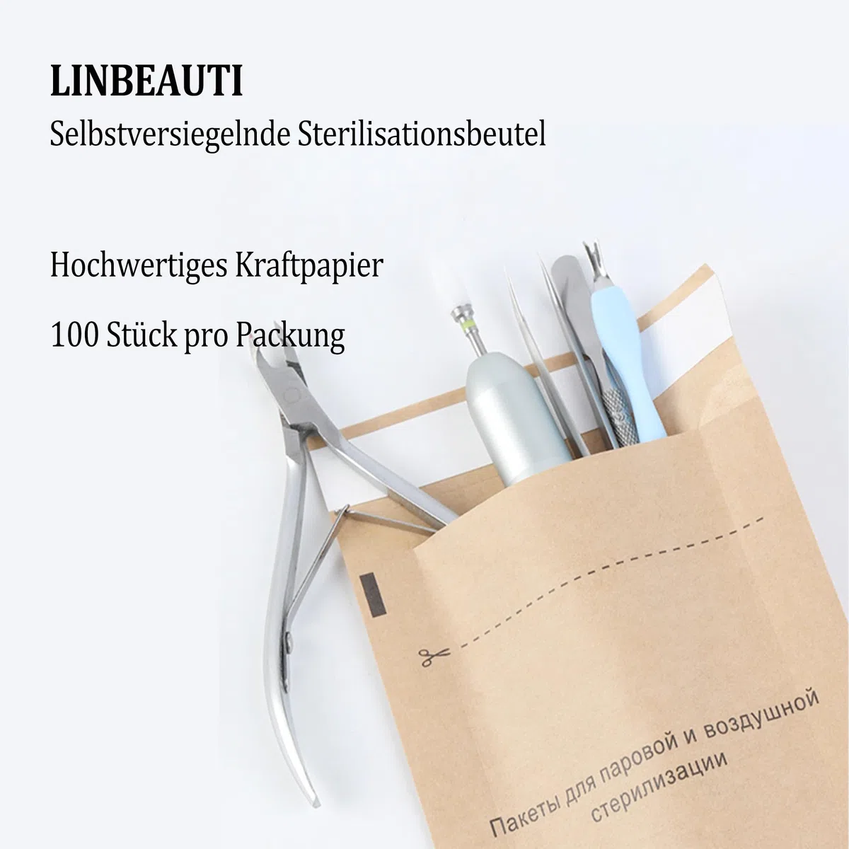 100x200mm Sterilisationsbeutel, 100PCS selbstklebende Nagelgeräte-Reinigungsbeutel für Kosmetik und Nagelgeräte, Sterilisator-Zubehör,Sterilisation Tasche