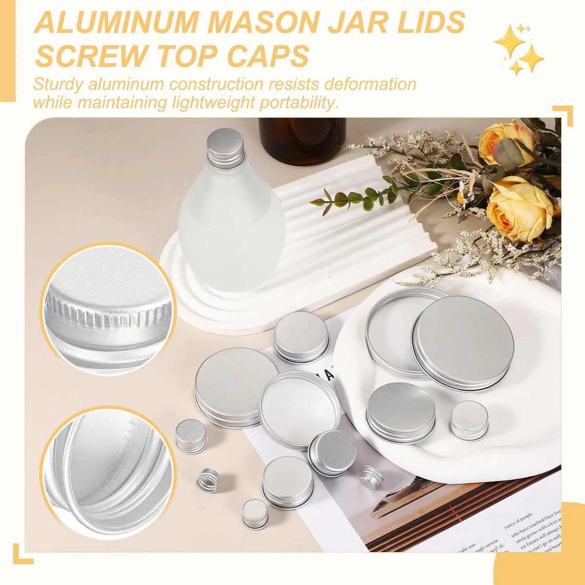 PATIKIL 31mm Metallische Runde Schraubdeckel 54 Stück Aluminium Mason Jar Deckel Schraubverschlüsse Für Labor Haushaltsaufbewahrungsgläser Gallonenkrüge Glas Snackbehälter Silberton
