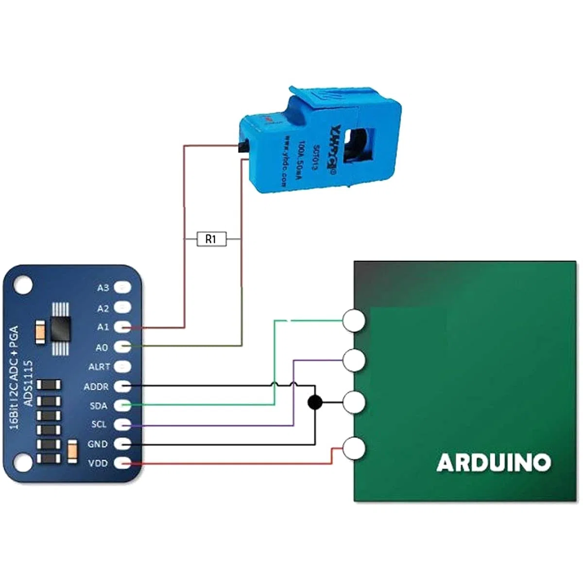 SCT-013-000 nicht-invasiver Wechselstrom-Sensor Split-Core-Transformator 100A mit ADC-Konvertierungsplatine + Audiokabelbuchse + 10PIN-Stecker und Buchse Dupont-Kabel