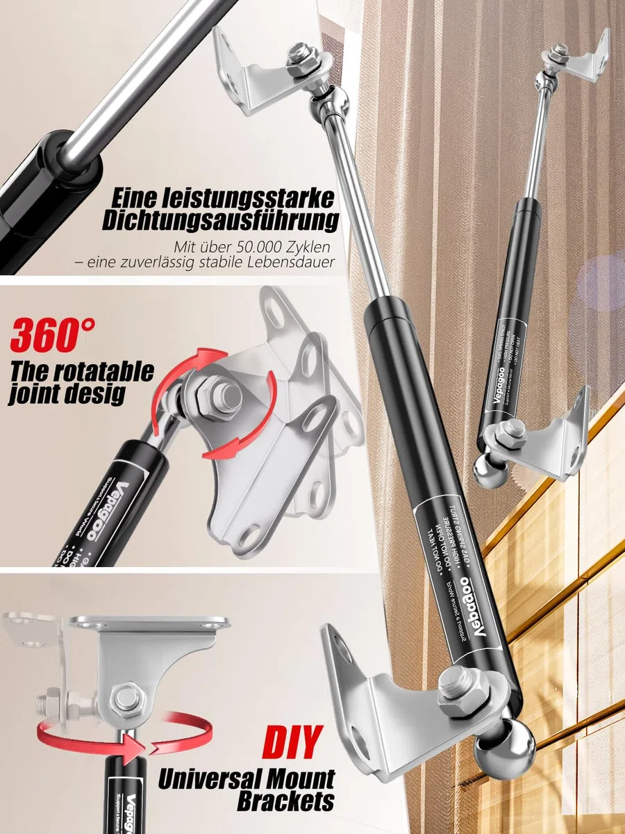 Vepagoo 380 mm, 356 N / 40kg Gasfeder, universell einstellbare Hubstützfeder mit Montageset für Ottomane-Bett, schwere Klappe, Bodenluke und andere kundenspezifische Schwerlastprojekte, 2 Stück