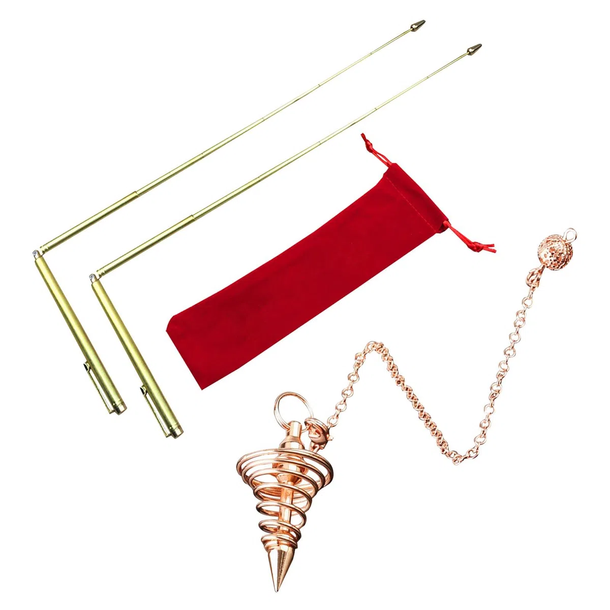 Faderr Dowsing Rods, Energieheilung Messing Detect Gold Tool Dowsing Rod Set mit Pendelanhänger, einziehbare Tauchende L Stangen Wasserdetektor Messinstrumente