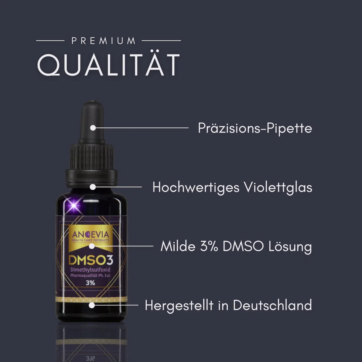ANCEVIA DMSO 3% Tropfen - mit Pipette 30 ml DMSO Lösung 3 Prozent - Pharmazeutische Qualität - Verdünnte traditionelle Formel - Präzise Dosierung - In MIRON Violetglas