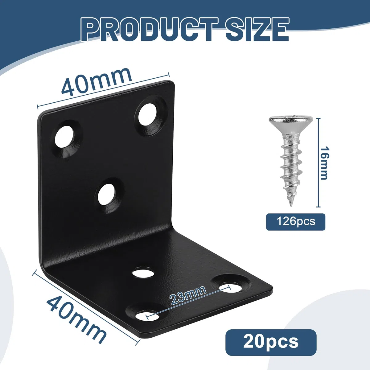 LALAGO 20 Stück Edelstahl Winkelverbinder 40 x 40 x 40mm, Klein Montagewinkel mit 126pcs Schrauben, Metall 90 Grad Klammern Befestigungswinkel zum Befestigen und Reparieren von Möbeln Schwarze