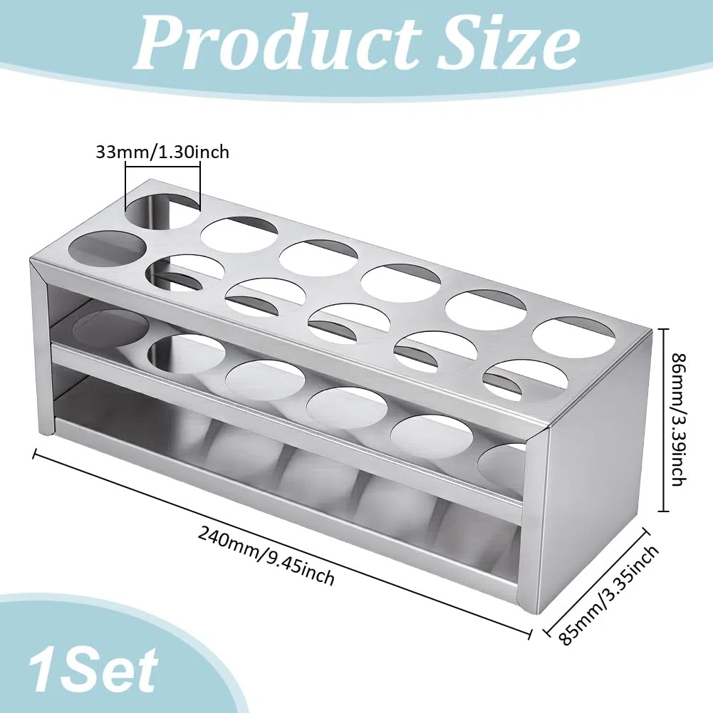 UNICRAFTALE 1 Set 304 Edelstahl Mehrzweck Zylinderrohr Präsentationsständer Laborbedarf Rechteckiger Reagenzglasständer Runde Löcher Reagenzglashalter Loch 33mm 240x85x86mm Für Klassenzimmerlabor