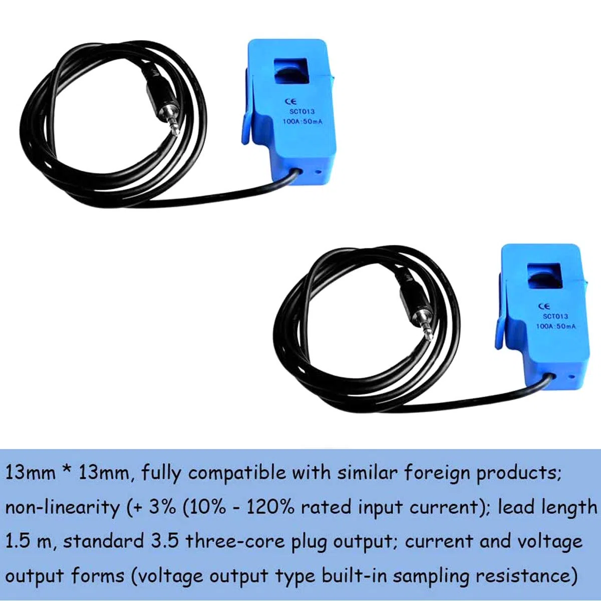 SCT-013-000 nicht-invasiver Wechselstrom-Sensor Split-Core-Transformator 100A mit ADC-Konvertierungsplatine + Audiokabelbuchse + 10PIN-Stecker und Buchse Dupont-Kabel