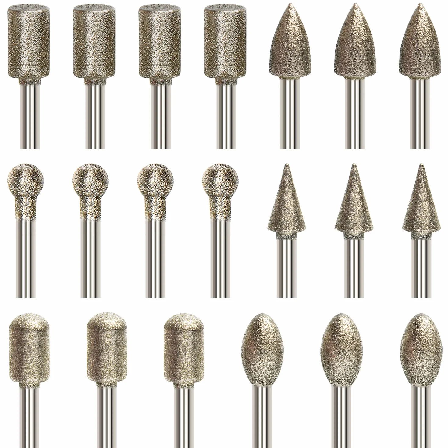 20 Stück Diamant Fräser Set,Diamant Frässtifte Schleifstifte Kompatibel mit Dremel Rotary Tool Zubehör mit 1/8" Schaft Passform für Stein Glas Keramik Schnitzen,Schleifen,Polieren,Gravieren,Bohren