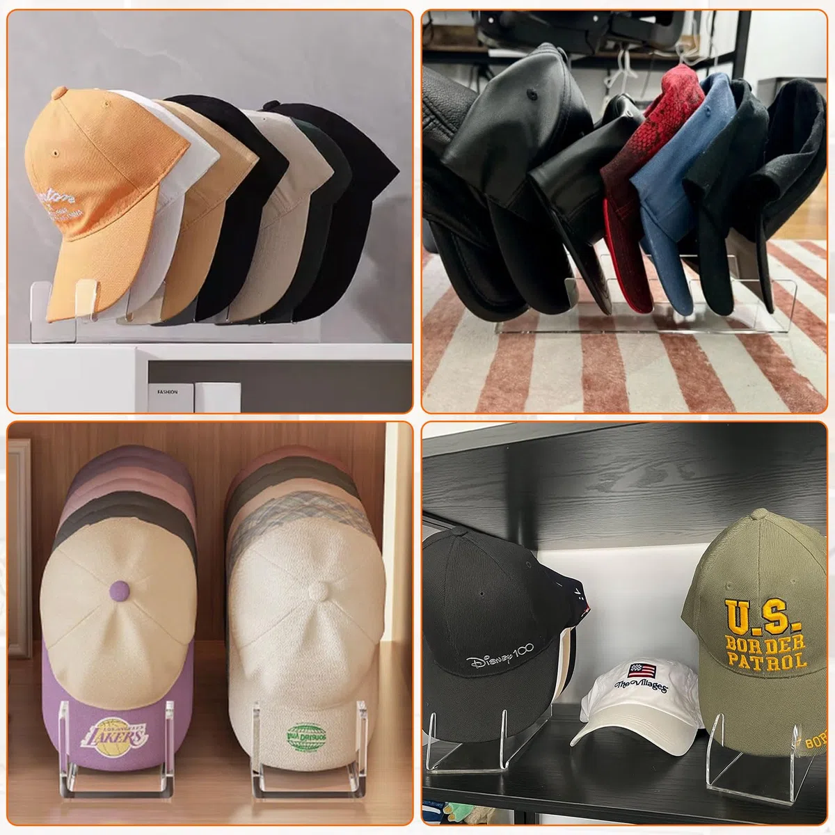 3 Stück Cap Halte Acryl Cap Halterung Kappen Organizer Desktop Cap Halterung Fasst 21 Baseballkappen Keine Installation Transparente für Schlafzimmer, KleiderschräNke