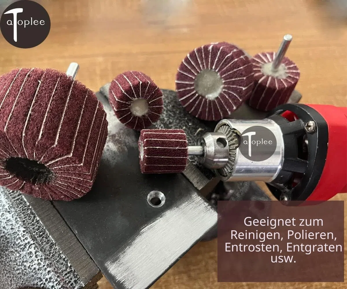 ATOPLEE 5 Stück montierte Zwischenblatt-Schleifscheiben, 240# montierte Fächerräder zum Entfernen von Rost und Schweißen, Grat, Schleifen und Veredeln