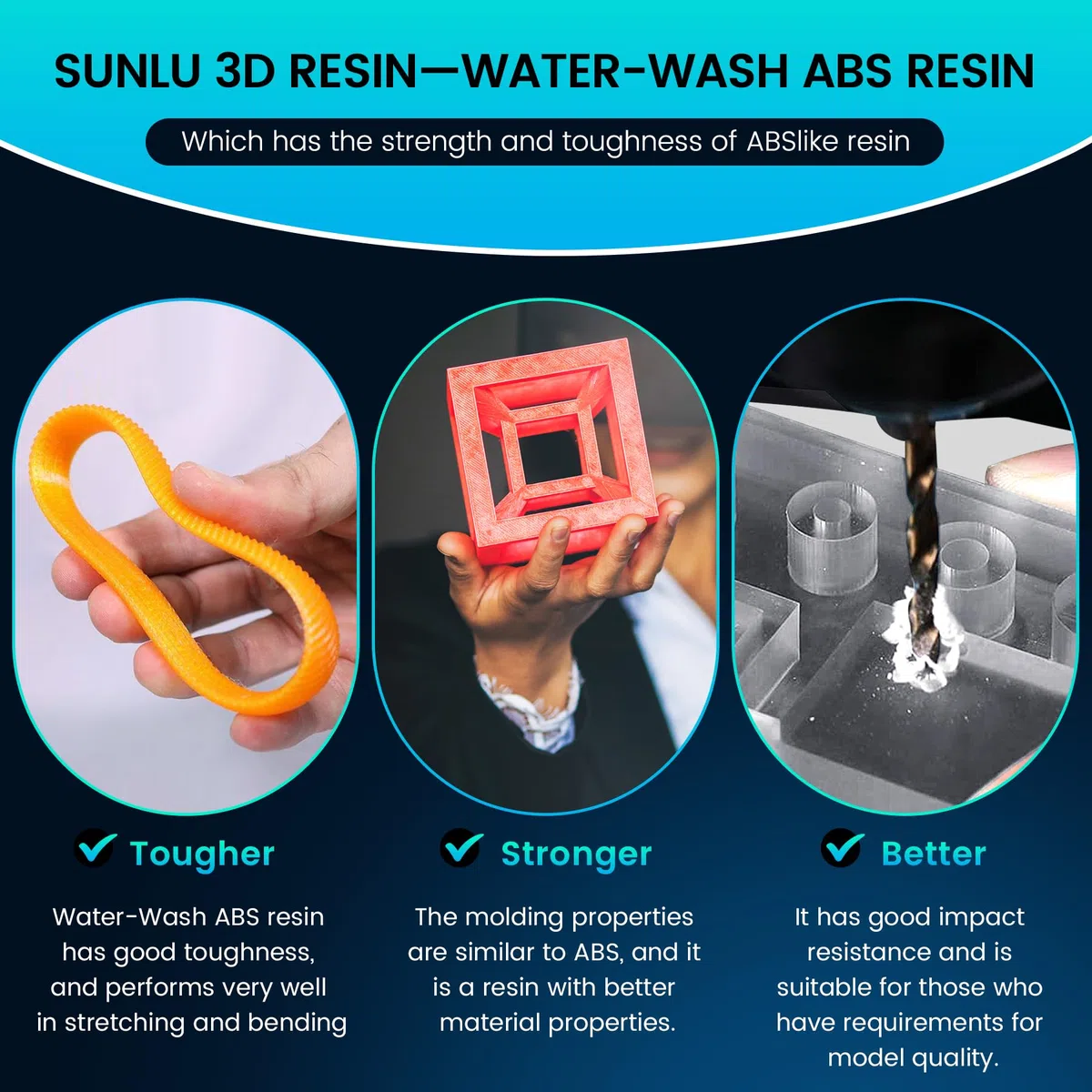 SUNLU ABS Like Resin Water Washable Resin Dunkelgrau, Einfache Nachbearbeitung Water Wash ABS Wie Harz, Höhere Festigkeit und Zähigkeit 405 nm UV-härtendes Harz für Harz 3D Drucker, Dunkelgrau 1000g