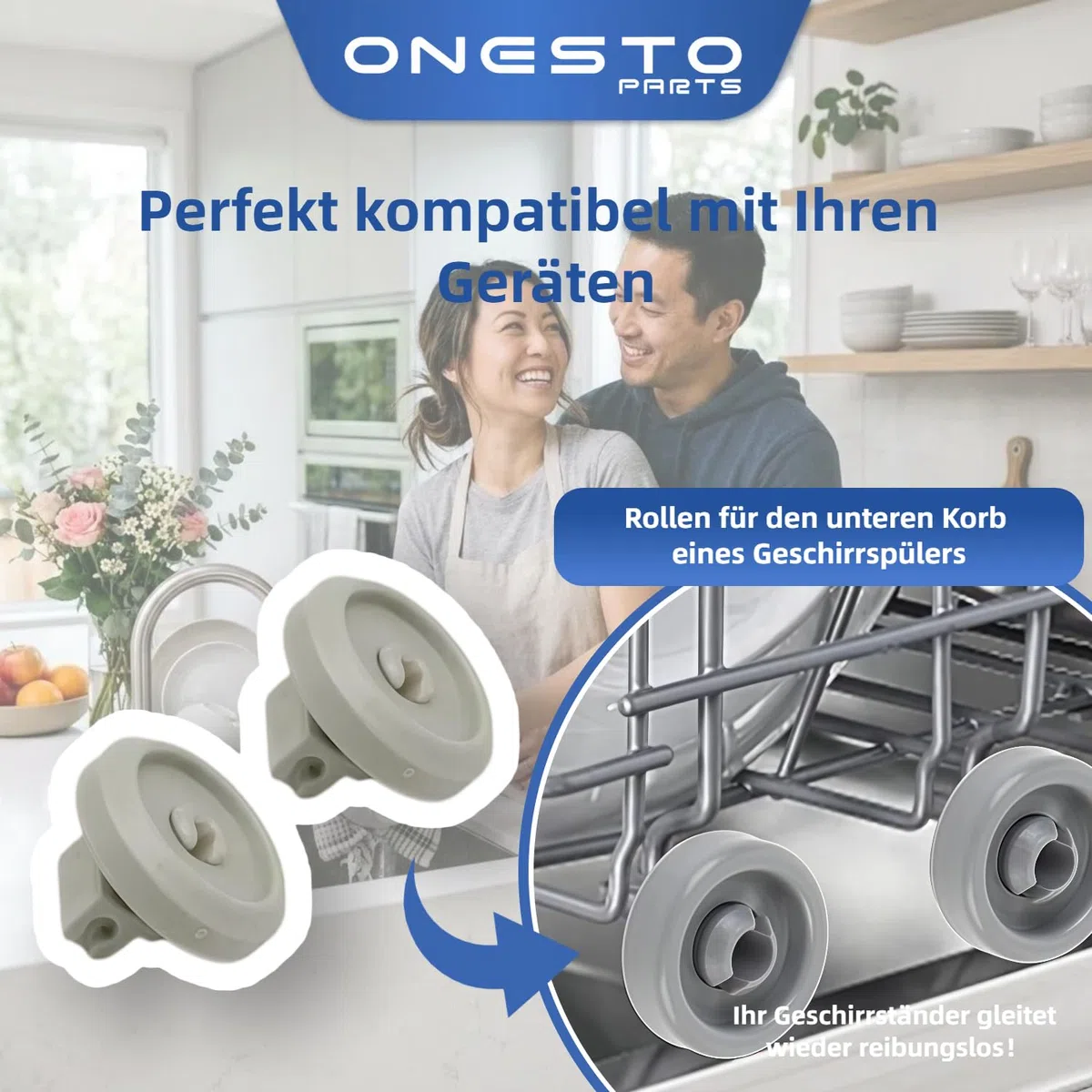 2 Stück Ersatz Unterkorbrollen für Miele 2372352 2372353 Geschirrspülerrollen Kompatibel mit Optima Futura Senator Meteor Wheels Set