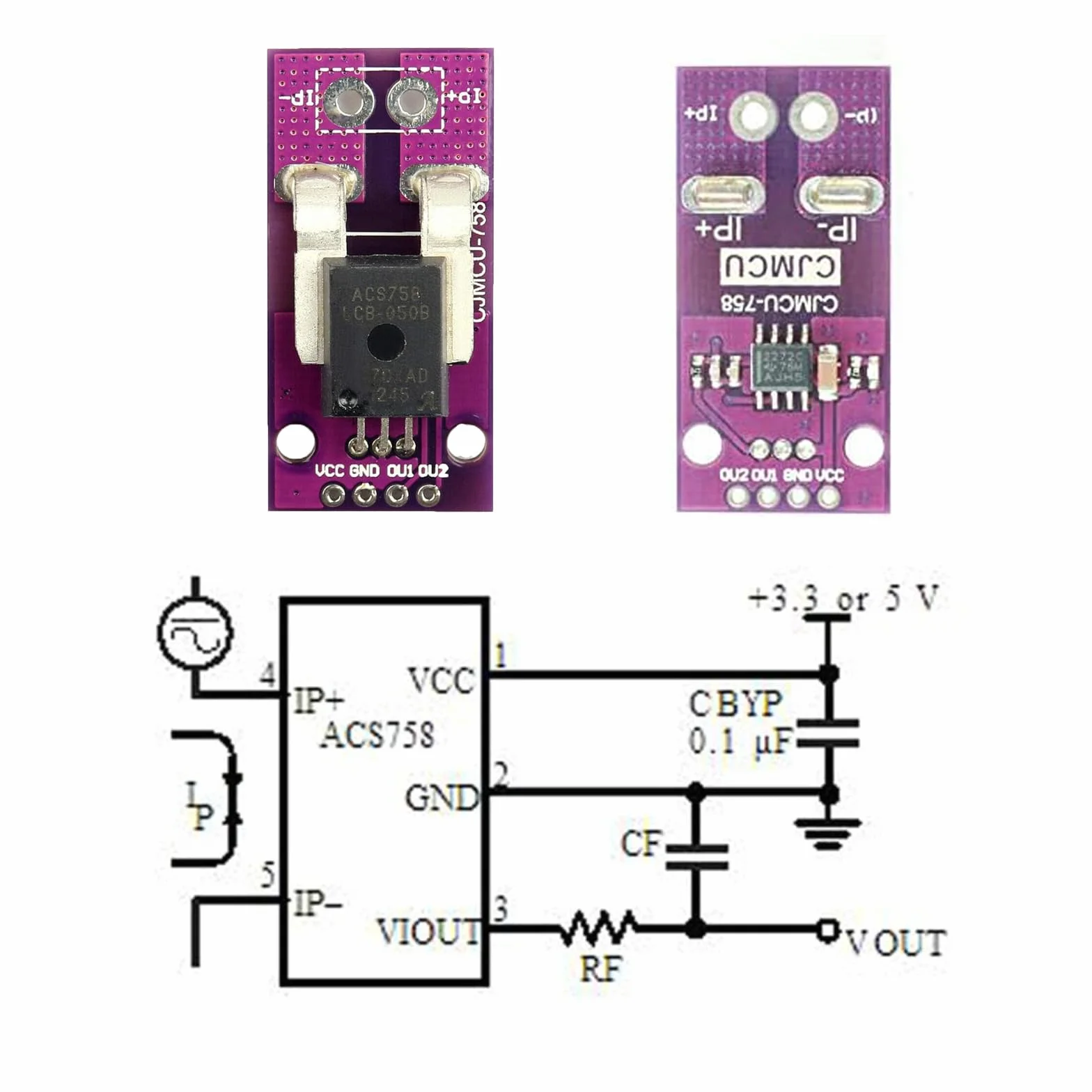 3 Stück ACS758LCB-050B-PFF-T Linearer Stromsensor,Hall Strom DIY Modul (3)