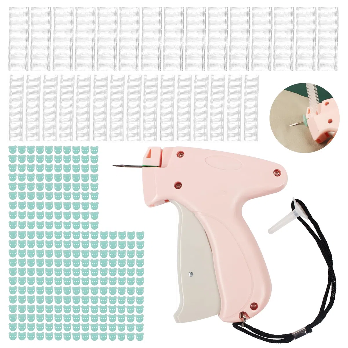 Stitchy Pistole für Kleidung Etiketten, Speedy Clothing Fixer, Stitchy Quick Clothing Fixer, Micro Stitch Gun für Clothes, Stitchy Gun mit 250 Bärenschnallen und 1650 Plastiknadeln