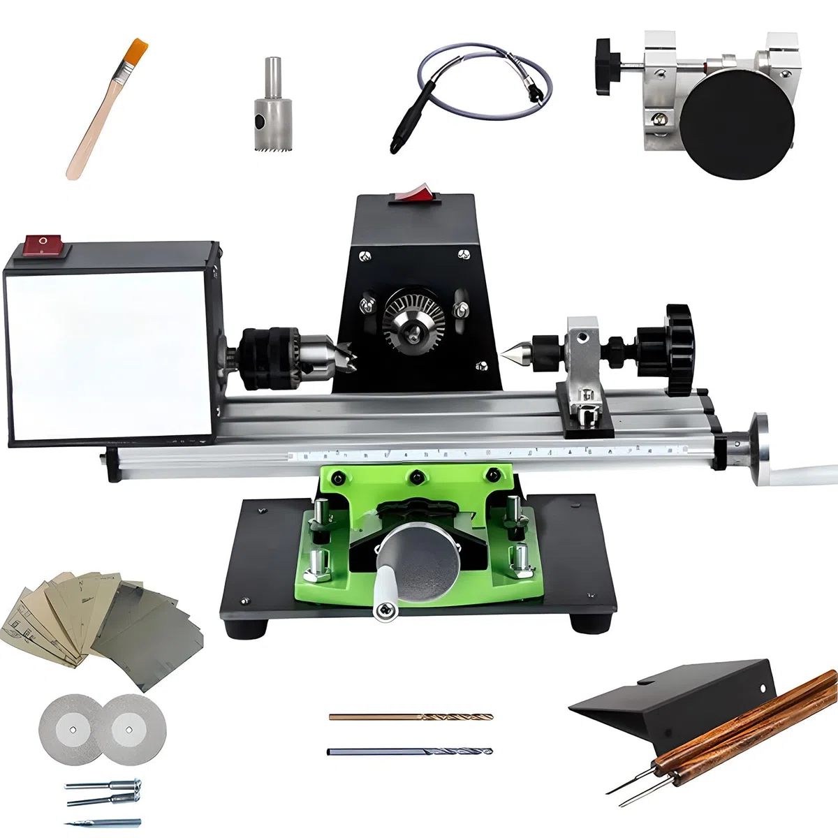 1200W Drehmaschine Perlenpolieren, Mini-Perlen Metall Drehmaschine, Spannlänge 0-120mm, Maximale Bearbeitung Durchmesser 25mm, Für Bohrungen, Schleifen