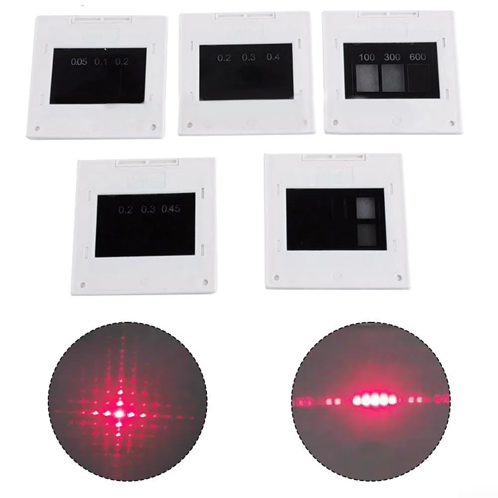 5-teiliges Beugungsgitter-Set mit einzelnem, doppeltem Dreifachschlitz, rundem Loch, Netzgitter für Physik, Optik, Labor, Experiment, Lehr, Demonstration, pädagogisches Werkzeug