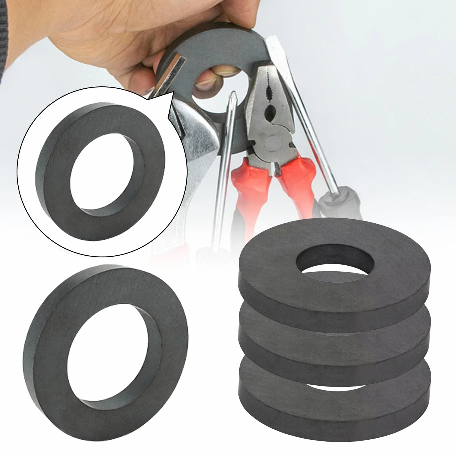 Aicharynic 10 Stück Ringmagnet, Ø 45 mm x 22mm x 8 mm Ferrit Ringmagnet mit Loch, Magnetring Strapazierfähig Ringmagnete Magnet Scheibe mit Loch Ring für Industrie, DIY, Basteln, Wissenschaftsprojekte