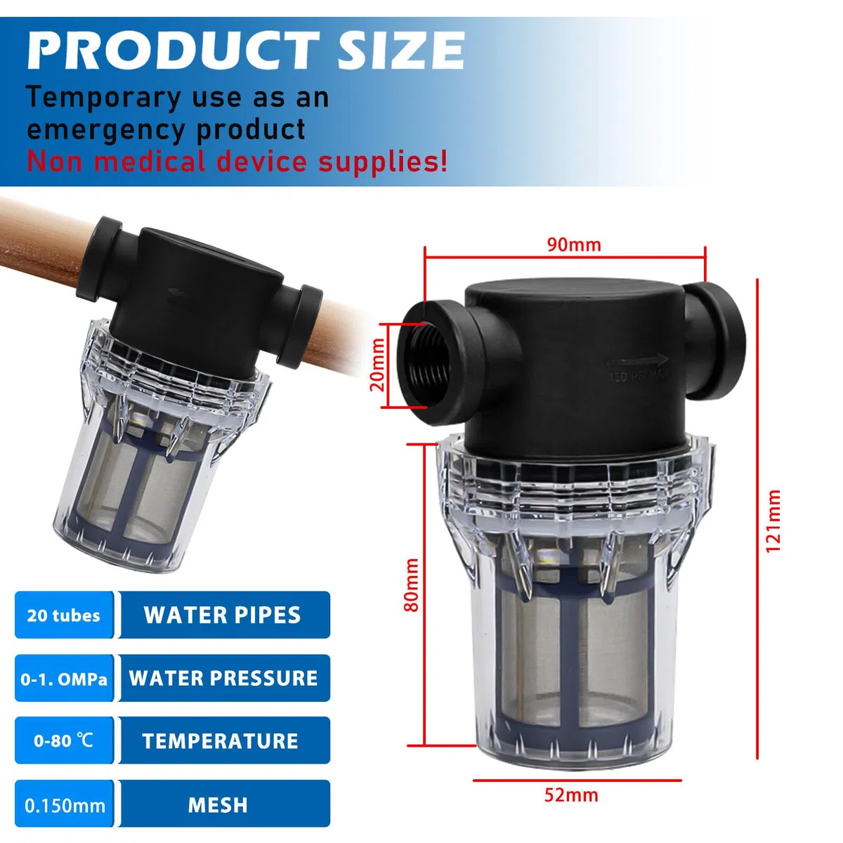 Vorfilter für Hauswasserwerke und Gartenpumpen mit 200 mesh Edelstahlsieb, Inline-Maschensieb Wasserpumpe Filter, 20 mm Wasserpumpenfilter, Filter Pumpe, Vorfilter (1 Stück)