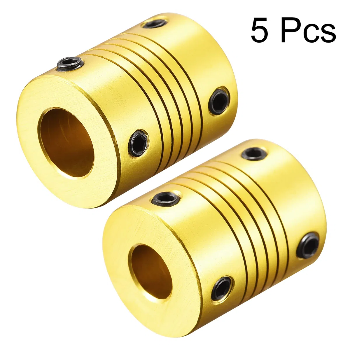 sourcing map 5Stk. 10mm bis 8mm Aluminiumlegierung Flexible Wellenkupplung L25xD20 Goldton