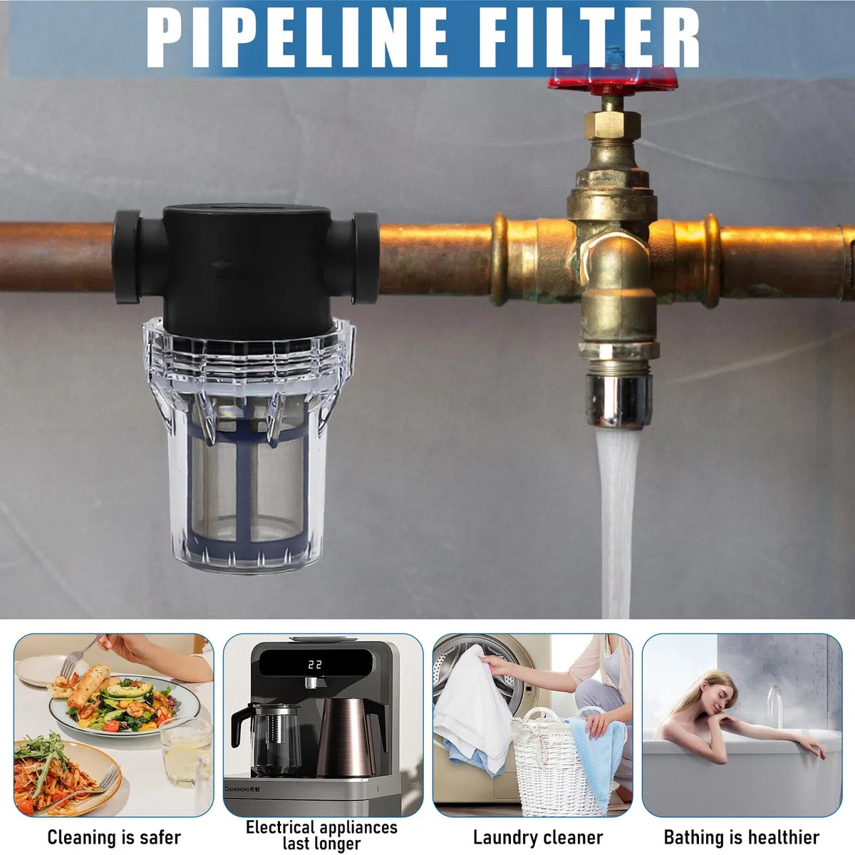 Vorfilter für Hauswasserwerke und Gartenpumpen mit 200 mesh Edelstahlsieb, Inline-Maschensieb Wasserpumpe Filter, 20 mm Wasserpumpenfilter, Filter Pumpe, Vorfilter (1 Stück)
