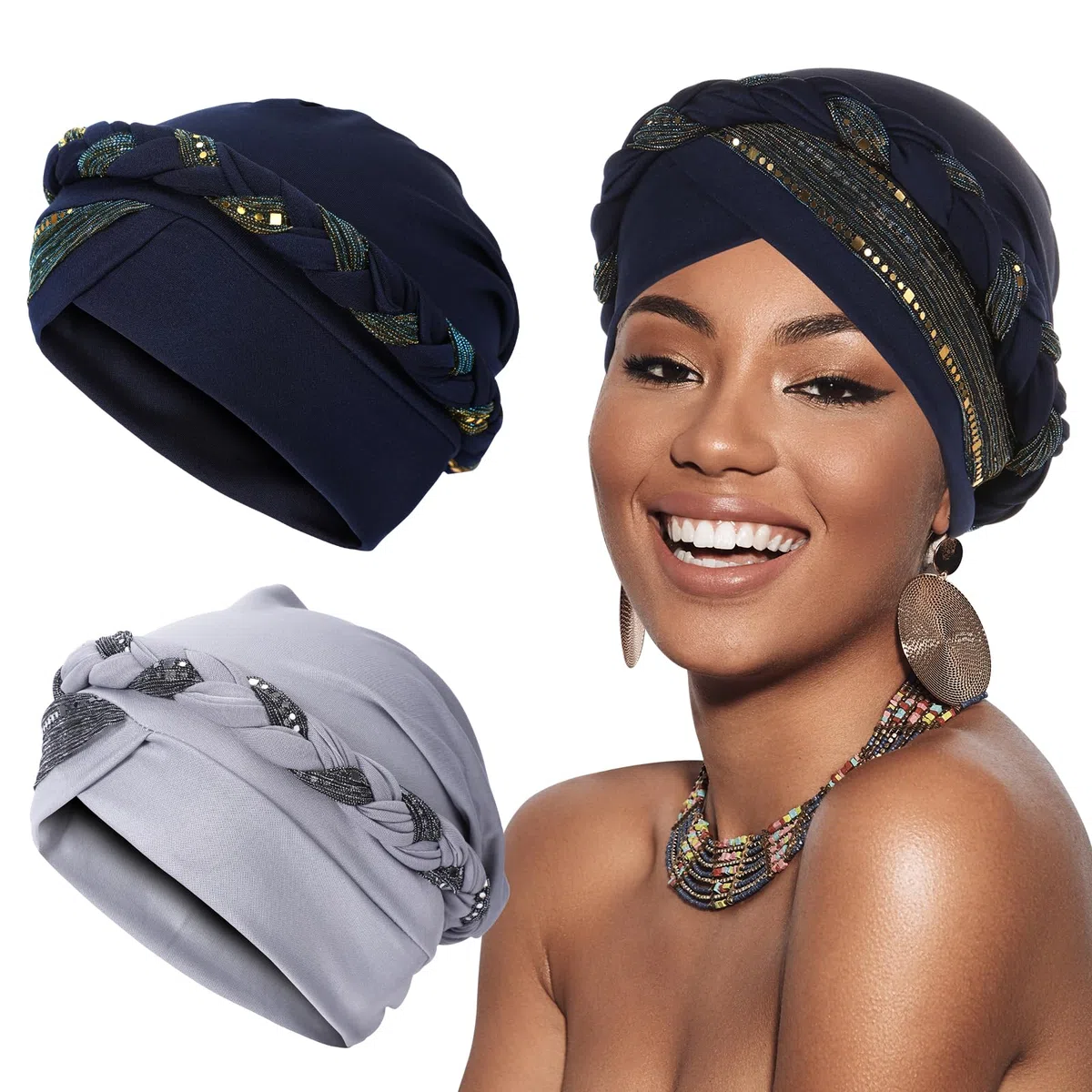 XEPST 2 Stück Chemo Turban für Damen, Kopfbedeckung Beanie Mütze Sonnenschutz Kopf Damen Krebs Patienten Haarausfall Schlafhaube für Frauen
