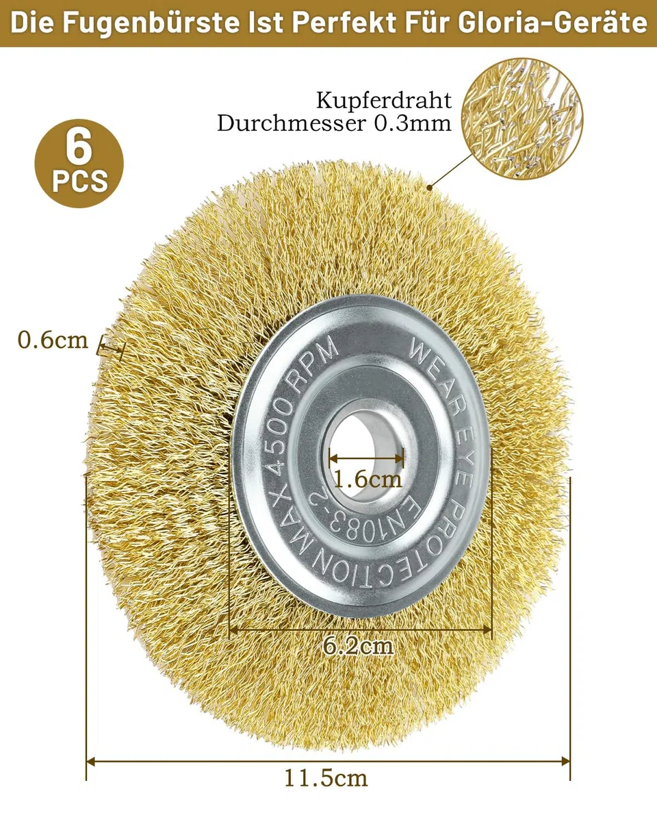 Fugenbürste Set, 4 Stück Drahtbürste für Gloria Multibrush und Weedbrush, Ø 11,5 cm, Garten Weed Brush Zubehör für Bodenreinigung, Moos, Schmutz- und Unkraut in Fugen (4)
