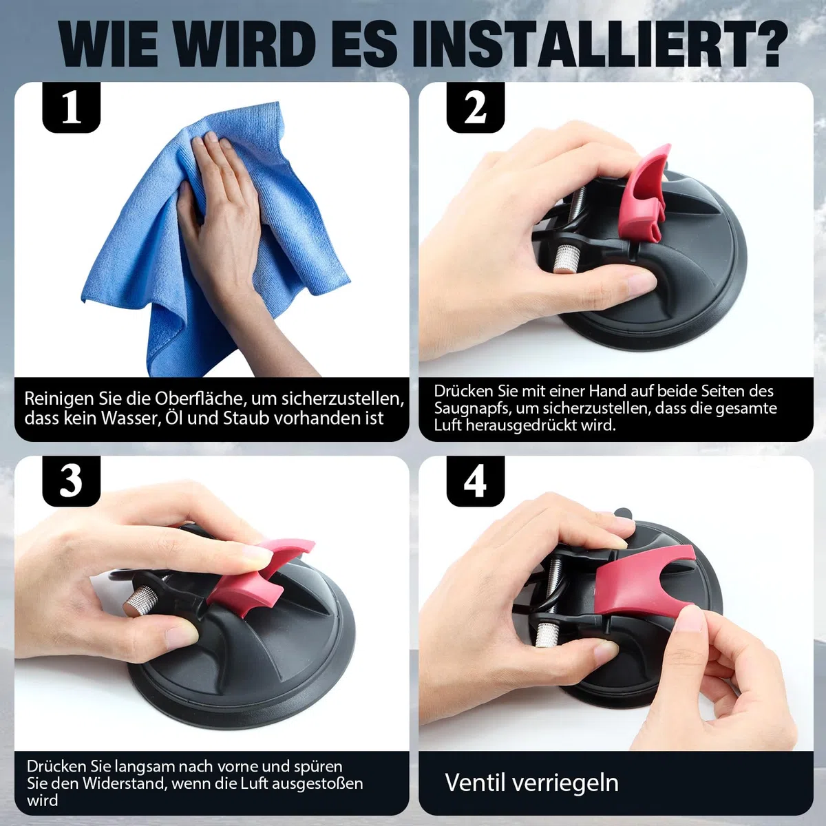 Scettar 4er Saugnapf Haken Stark Set mit D-Ringen Extra Starke Saugnäpfe 30kg Tragkraft,Wiederverwendbar Saughaken Ohne Bohren für Wohnmobil Auto Camping Zubehör Zelte Markisen Badezimmer