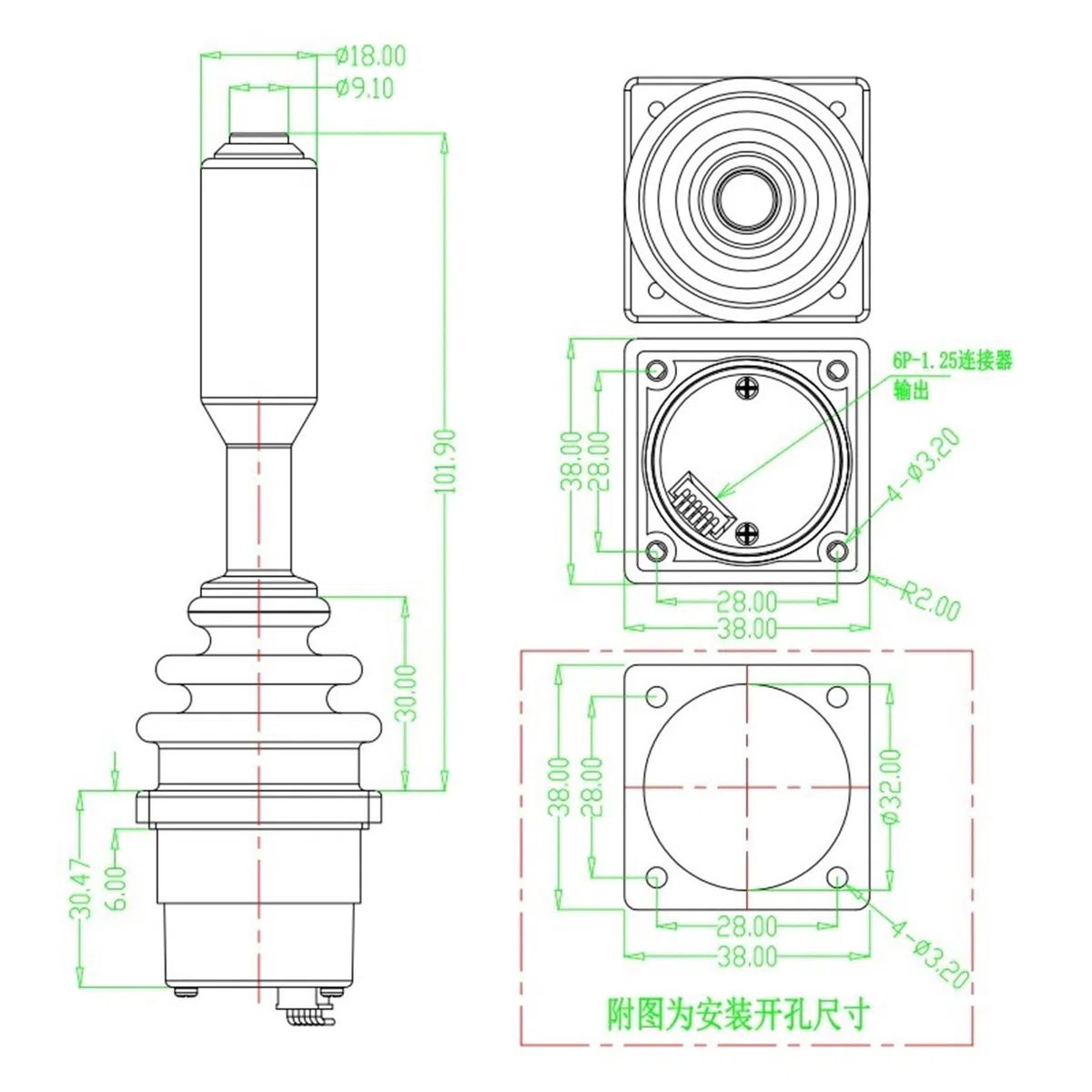 MNMIOIO SMC30C Hochpräziser Hall-Sensor-Joystick, 2-Achsen-Joystick-Controller mit 1 Taste(DC5V output RS232 blue button)