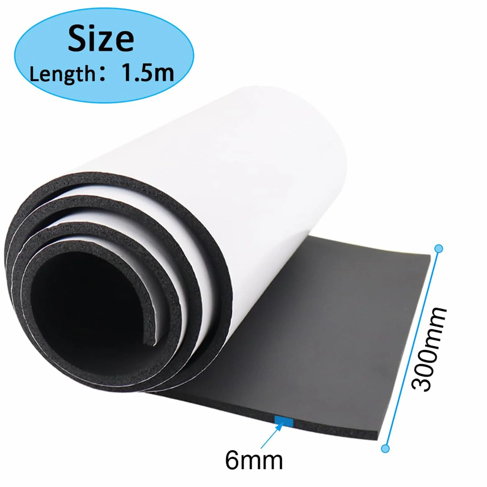 Neopren Schaumstoffplatte Selbstklebende, 300mm(B) x6mm(D) x1.5m(L) Multifunktions Schaumstoff Selbstklebend, Schaumstoffrolle schalldämmung Rutschfest Isolierung Stoßdämpfung, Schwarz