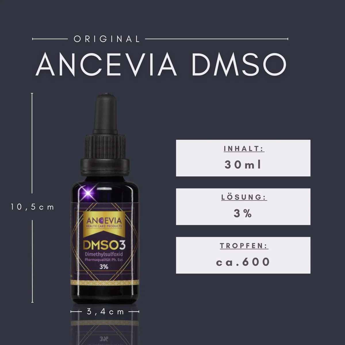 ANCEVIA DMSO 3% Tropfen - mit Pipette 30 ml DMSO Lösung 3 Prozent - Pharmazeutische Qualität - Verdünnte traditionelle Formel - Präzise Dosierung - In MIRON Violetglas