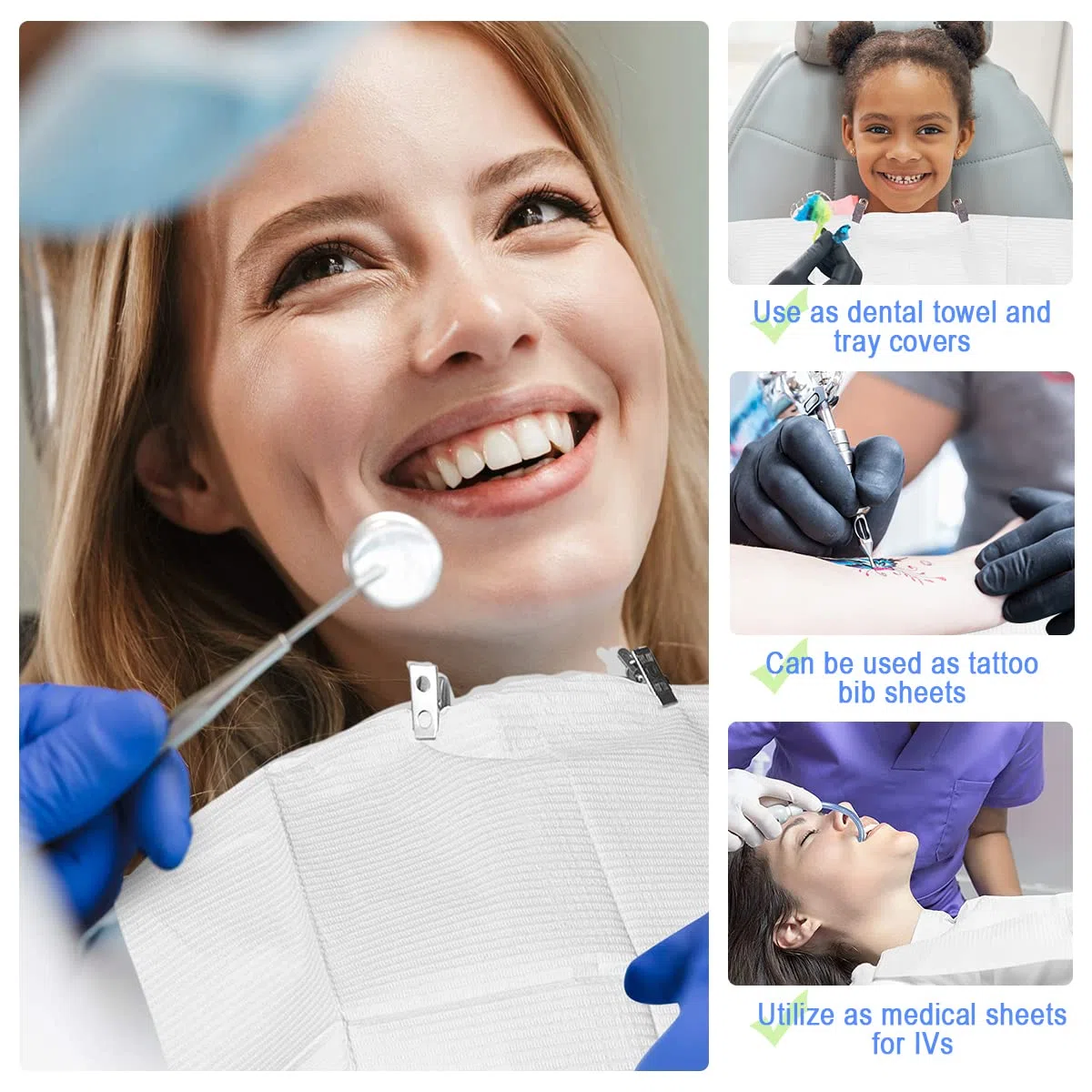 125 Stück Tattoo Lätzchen,Einweg Dental Lätzchen 33 x 45cm Tisch Matten Wasserdichte Patienten Lätzchen Tattoo tisch Lätzchen für Zahnklinik, Tattoo-Piercing(Weiß)