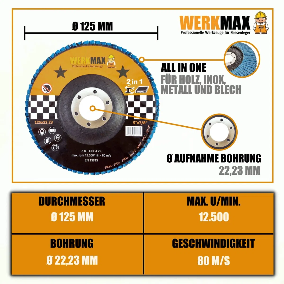 WFS Fächerscheiben 125 mm | 10 Schleifscheiben Korn 60 | Metall Lamellenscheibe