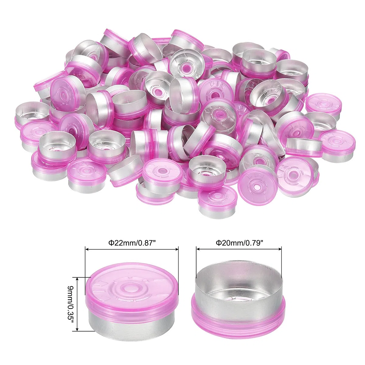PATIKIL 100 Stück Aluminium Plastikkappen, 20mm Caps Verschlüsse Kappen, Flaschenverschlüsse Plastik Aluminium Kappen Abdeckung für Glasfläschchen, Lila