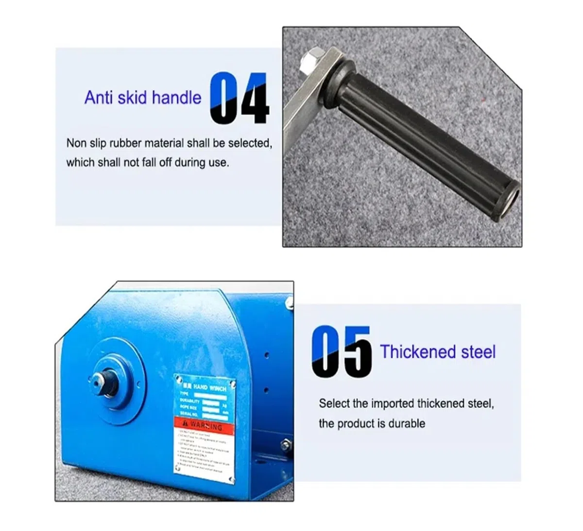 Hochleistungs-tragbare Handwinde, 3 Tonnen Tragkraft, Metallseilzug, schweres Hebezeug mit Handkurbel für LKW, Boot und andere Anwendungen, Blaue Farbe