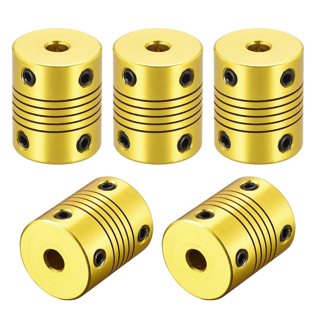 sourcing map 5Stk. 5mm bis 5mm Aluminiumlegierung Flexible Wellenkupplung L25xD20 Goldton