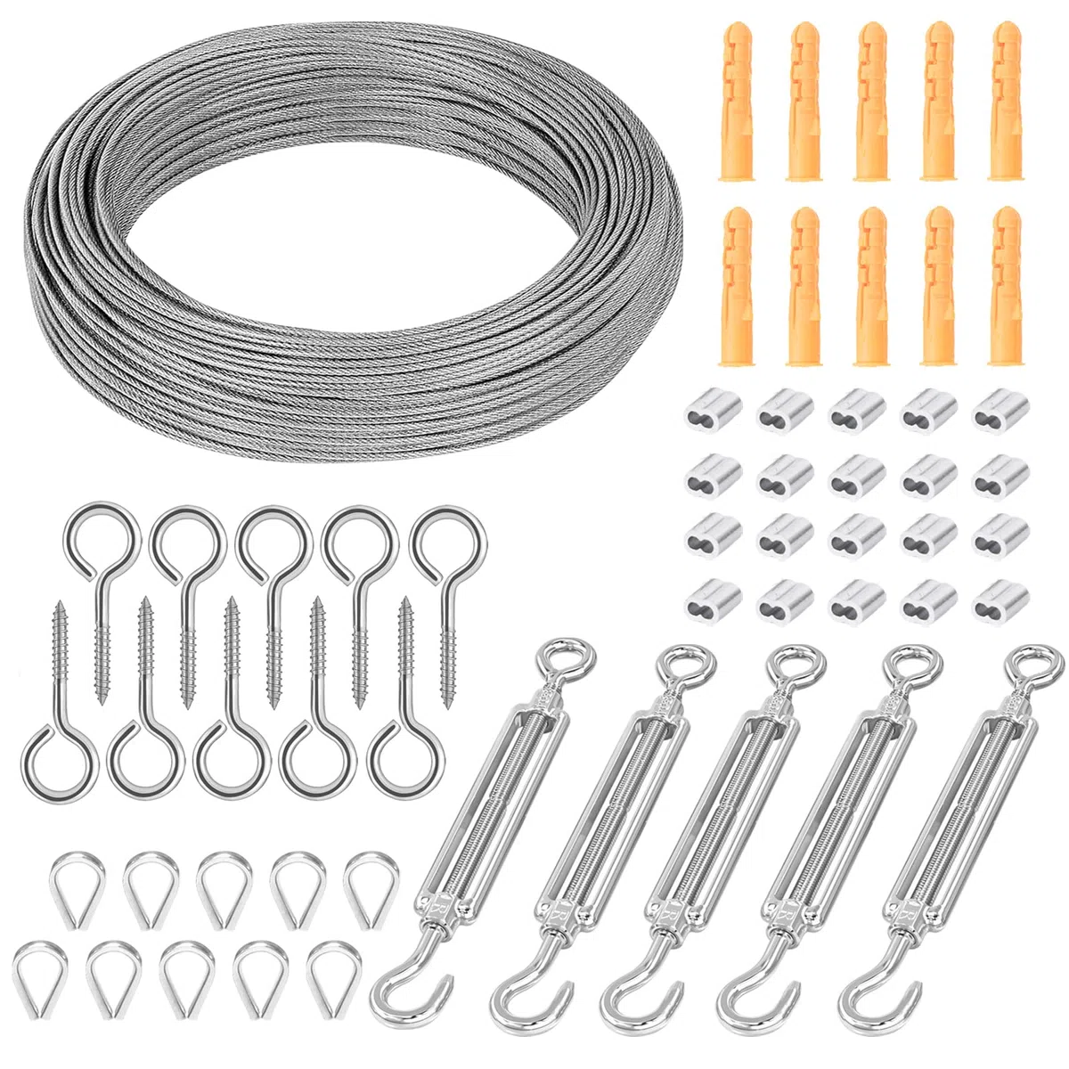 50M Drahtseil 2mm,Stahlseil Kit,Stahlseil Ummantelt mit Ösen Seilspanngarnitur,Edelstahlseil für Gardinenseil Wäscheleinen Kletterpflanzen Gardinenseil Zäunen
