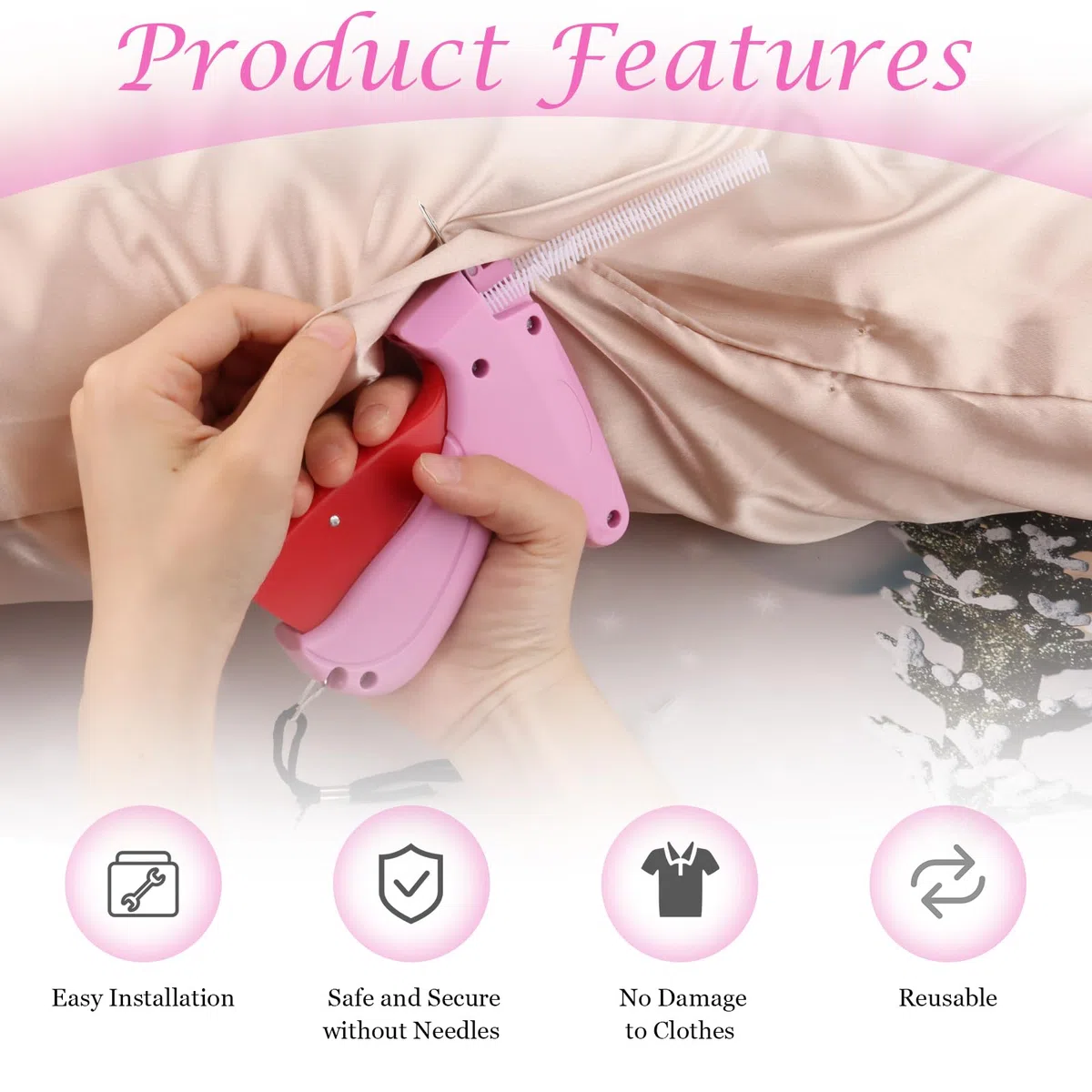 TNOMSNO Kleidungsfixiergerät, Stitchy Pistole mit 5 Nadeln und 1000 Plastiknadel, Speedy Clothing Fixer, Fixiergerät Kleidung Zum Nähen von Kleidung und Etikettieren von Kleidung
