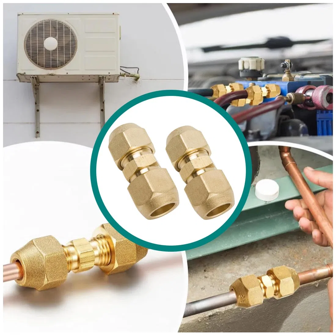 2 Stück Rohrverlängerungs-Verbindungsset, 1/4'' und 3/8'' kältemittelleitung, Klima Doppelnippel Verbindungsnippel Schweißfreie AC-Kupferrohr-Kupplungsadapter mit Überwurfmutter