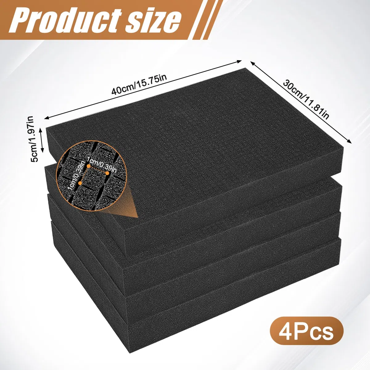 4 Stück Schaumstoff Zuschnitt, 400 x 300mm Rasterschaumstoff für Schutzkoffer, Werkzeugkoffer Kamerakoffer Schaumstoff (4pcs-50mm)