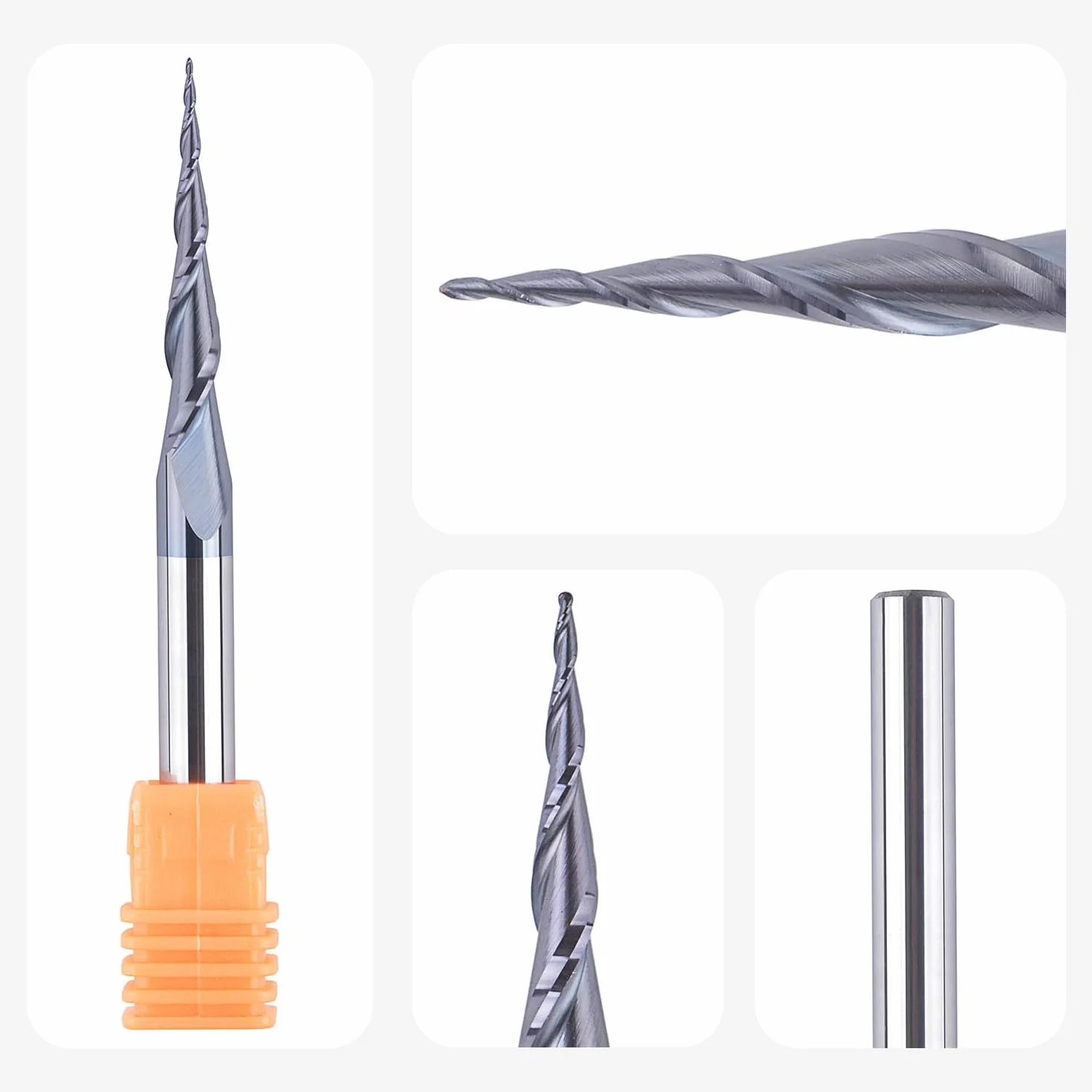 SpeTool Kugelkopffräser Konische Fräser CNC Schaftfräser 2 Flöten 0,25 mm Radius, 3,175 mm (1/8") Schaft TiAlN Beschichtung VHM Gravierfräser für Oberfräse 2D und 3D Gravur