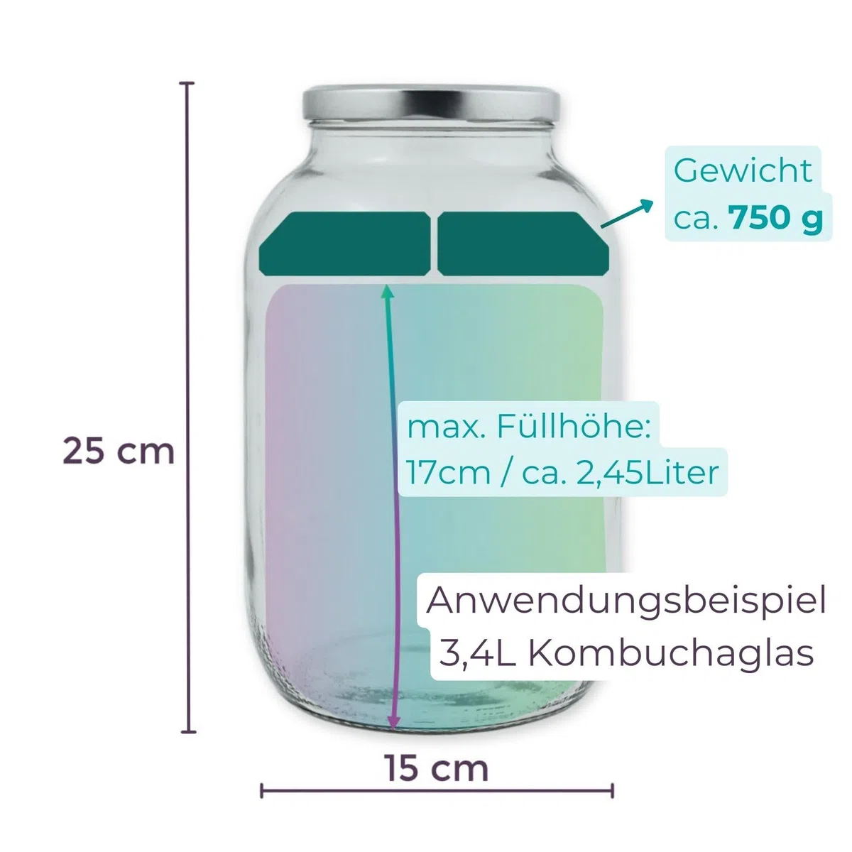 Beschwerungsstein zum Fermentieren/13,5 cm/3-teilig, passend für 3,4L Kombuchagläser und Weitere