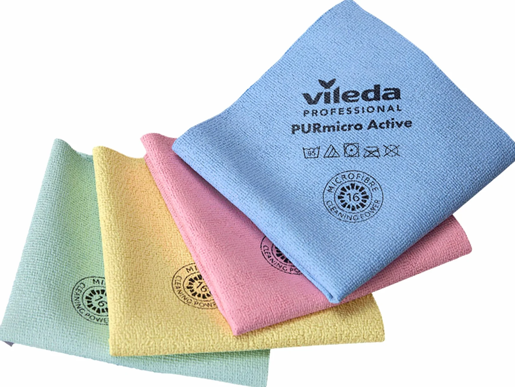 Vileda Professional PURmicro Colors Professionelles Mehrzweck-Microfasertuch, hervorragende Ergebnisse ohne Streifen, Packung mit 4 Stück, Blau, Rot, Gelb, Grün, 38 x 35 cm